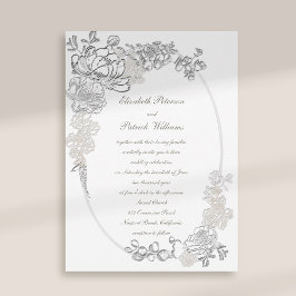Faux Embossed Peonies Calligraphy Ivory Bröllop Inbjudningar