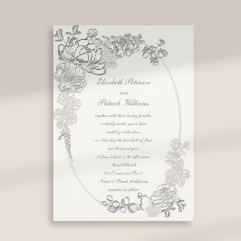 Faux Embossed Peonies Calligraphy Pearl Wh Bröllop Inbjudningar