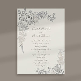 Faux Embossed Peonies Ram Calligraphy Bröllop Inbjudningar