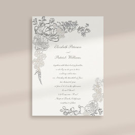 Faux Embossed Peony Chic Ram Calligraphy Bröllop Inbjudningar