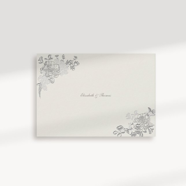 Faux Embossed Peony Classic Ecru Bröllop Tack (formal traditional elegant calligraphy wedding thank you card faux embossed peony ecru classic)