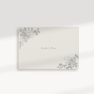 Faux Embossed Peony Classic Ecru Bröllop Tack Kort