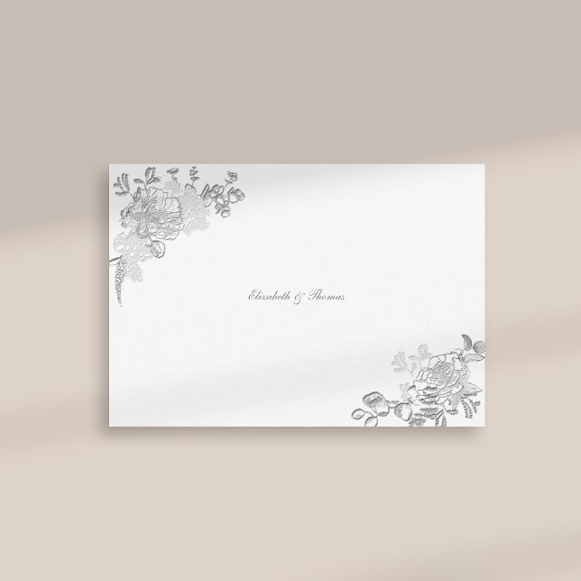 Faux Embossed Peony Formal Chic Bröllop Tack Kort (formal traditional elegant calligraphy wedding thank you card faux embossed peony ivory classic)