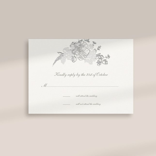 Faux Embossed Peony Formal Pearl Bröllop OSA Card (formal traditional elegant calligraphy wedding rsvp card faux embossed peony pearl classic)
