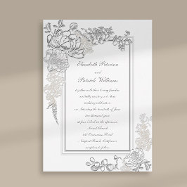 Faux Embossed Peony Ivory Calligraphy Bröllop Inbjudningar