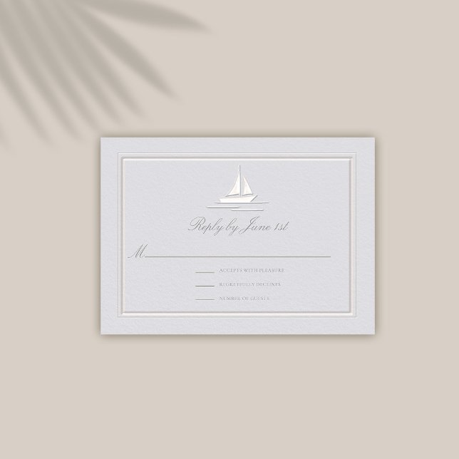Faux Embossed Ram Boat Coastal Bröllop Response (coastal wedding reply respond rsvp card modern classic formal traditional frame faux embossed boat)