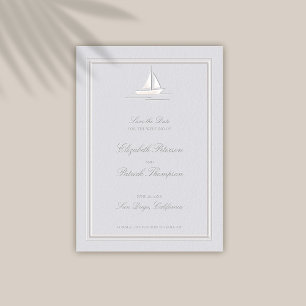 Faux Embossed Ram Boat Coastal Foral Bröllop Spara Datumet