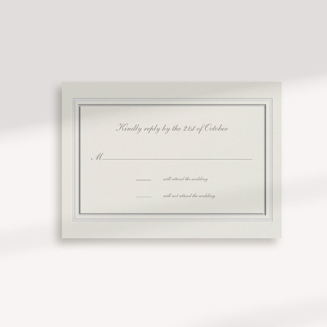 Faux Embossed Ram Ecru Formal Bröllop Response (formal traditional elegant calligraphy wedding rsvp card faux embossed frame ecru classic)