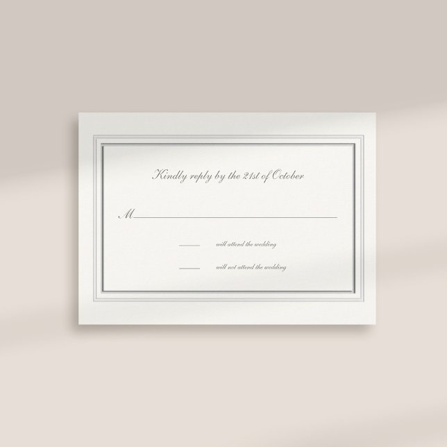 Faux Embossed Ram Pearl Formal Bröllop Response (formal traditional elegant calligraphy wedding rsvp card faux embossed frame pearl classic)