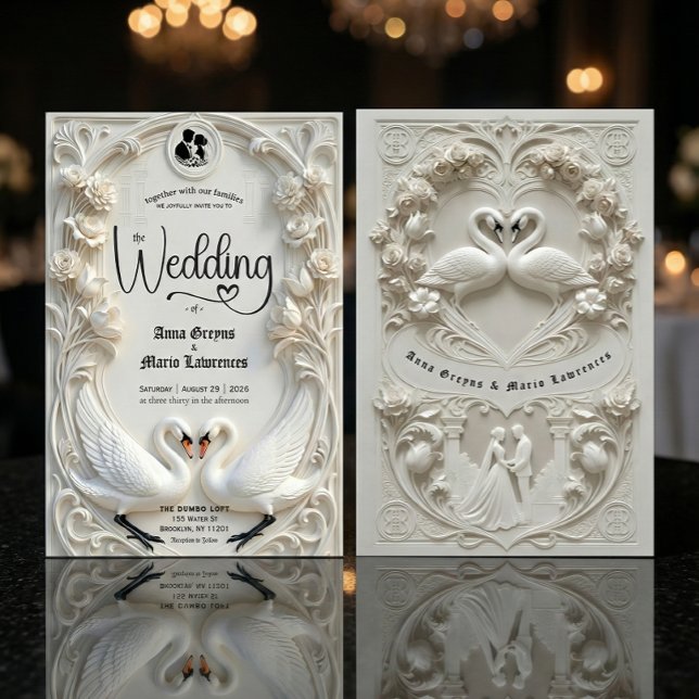 Faux Embossed Relief Sculpted Swans Wedding  Inbjudningar (Skapare uppladdad)