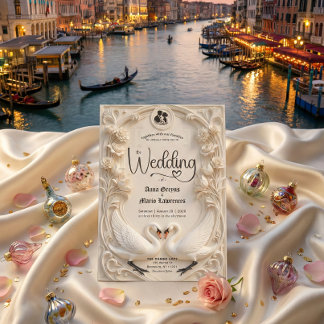 Faux Embossed Relief Sculpted Swans Wedding  Inbjudningar