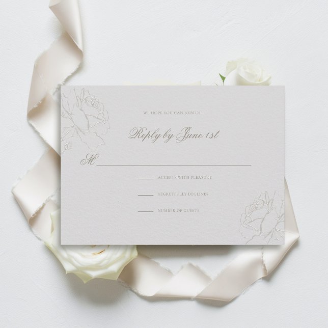 Faux Embossed Ro Ivory Classic Bröllop Response (formal wedding response card traditional reply ivory faux embossed roses elegant modern classic)
