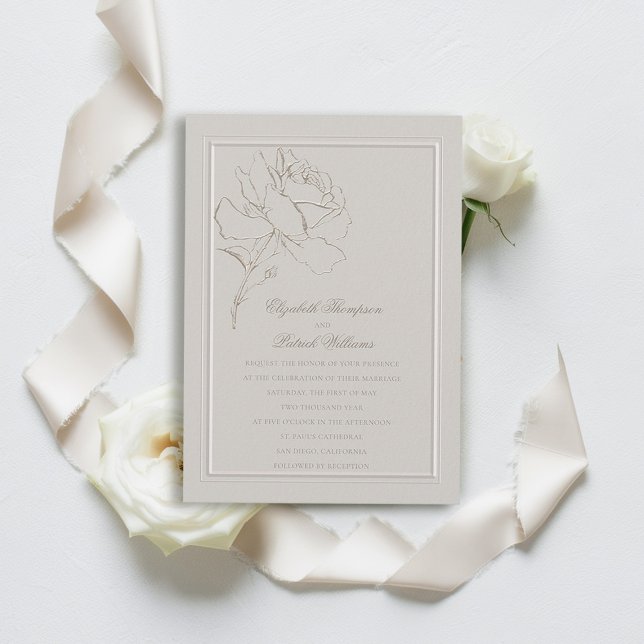Faux Embossed Ro Ram Formal Elegant bröllop Inbjudningar (faux embossed rose double frame wedding invitation modern classic traditional formal)