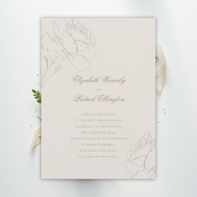 Faux Embossed Roses Ecru Formal Classic Wedding Inbjudningar (ethereal wedding theme ecru invitation formal traditional modern classic floral roses elegant)