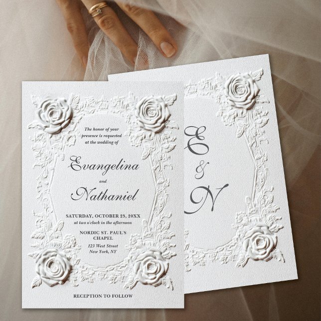  Faux Embossed Roses Elegant Script Formal Wedding Inbjudningar (Skapare uppladdad)