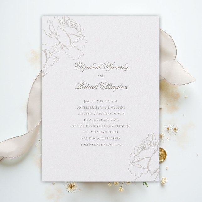 Faux Embossed Roses Pearl Modern Classic Wedding Inbjudningar (ethereal wedding theme pearl white invitation formal traditional modern classic floral elegant roses)