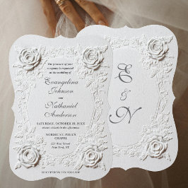  Faux Embossed Roses Script Elegant Formal Wedding Inbjudningar