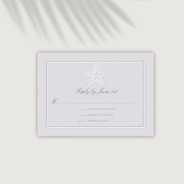Faux Embossed Starfish Coastal Bröllop Response (coastal wedding reply respond rsvp modern classic formal traditional frame faux embossed starfish)