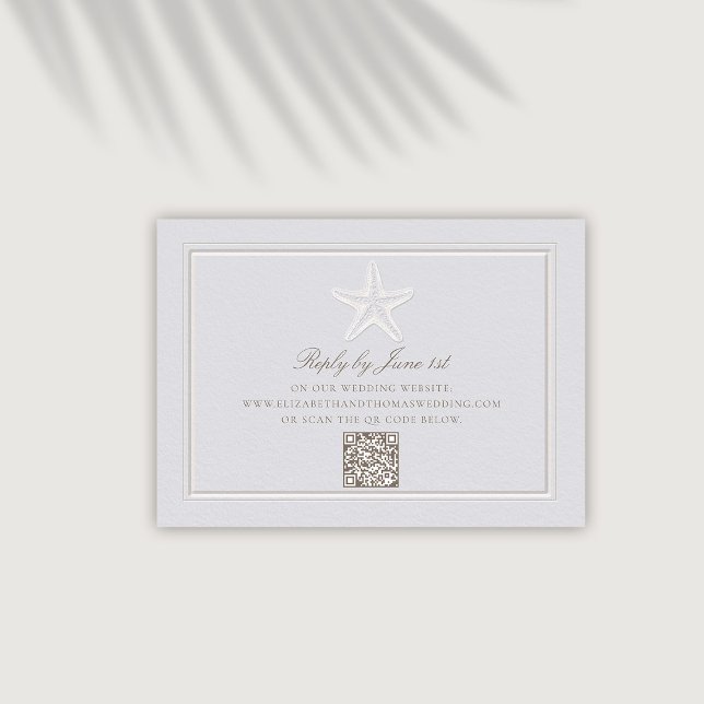 Faux Embossed Starfish Coastal QR Bröllop Response (coastal wedding qr rsvp respond reply classic formal traditional frame faux embossed starfish nautic)