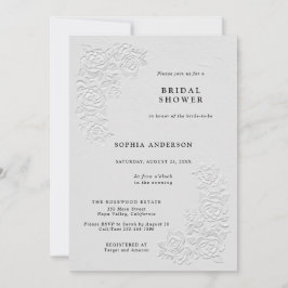 Faux Embossed White Roses Bridal Shower Invitation Inbjudningar