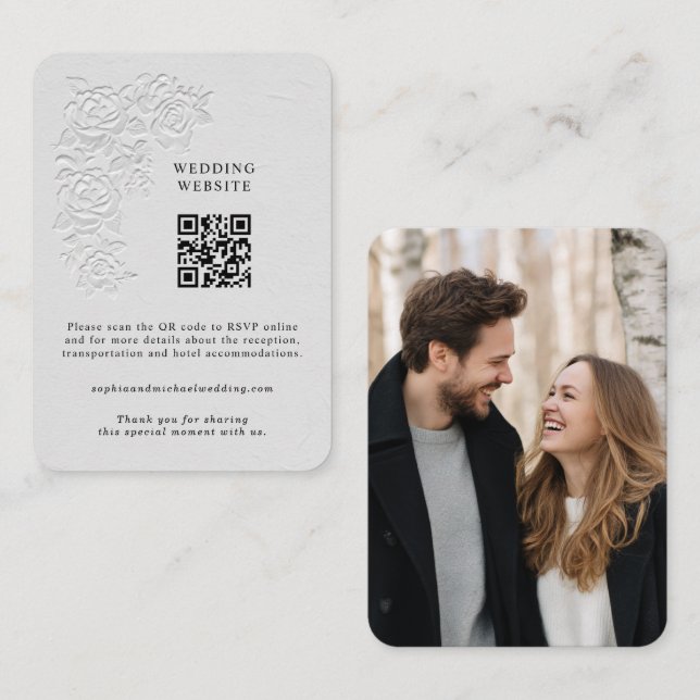 Faux Embossed White Roses Enclosure Card Tilläggskort (Fram/baksida)