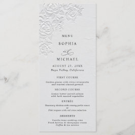 Faux Embossed White Roses Wedding Flat Menu Meny