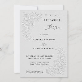 Faux Embossed White Roses Wedding Rehearsal Dinner Inbjudningar