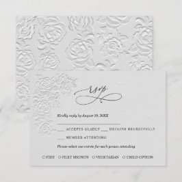 Faux Embossed White Roses Wedding RSVP Card OSA Kort