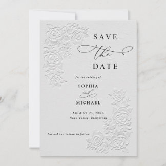 Faux Embossed White Roses Wedding Save the Date  Inbjudningar