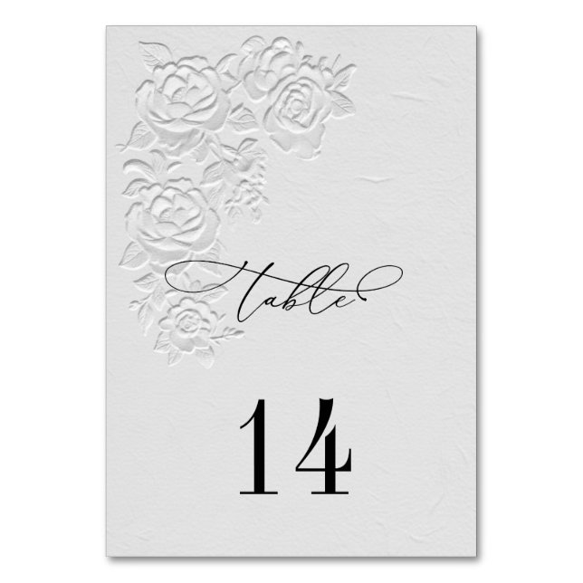 Faux Embossed White Roses Wedding Table Numbers Bordsnummer (Baksidan)
