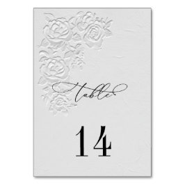 Faux Embossed White Roses Wedding Table Numbers Bordsnummer