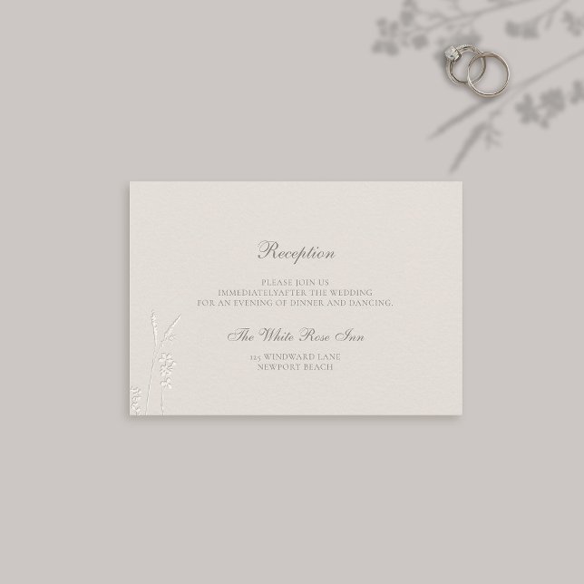 Faux Embossed Wildblomme Classic Reception Bröllop Tilläggskort (formal wedding response card traditional reply ecru faux wildflowers elegant modern classic)