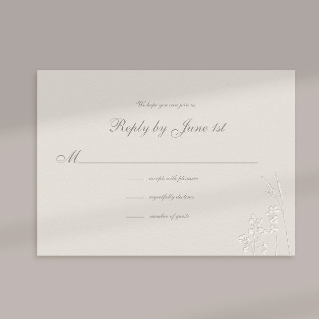 Faux Embossed Wildblommes Formal Bröllop Response (formal wedding response card traditional reply ecru faux embossed wildflowers elegant classic)