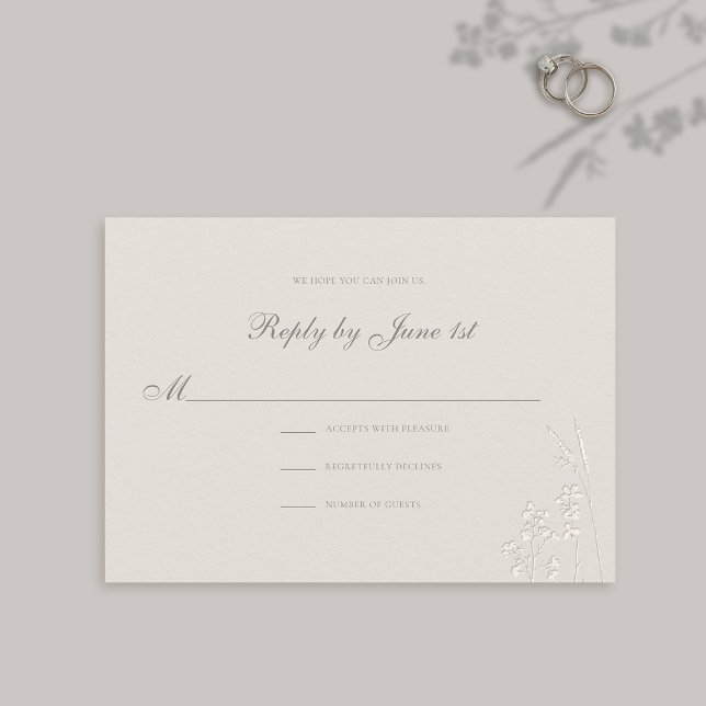 Faux Embossed Wildblommor Classic Bröllop Response (formal wedding response card traditional reply ecru faux embossed wildflowers elegant modern classic)