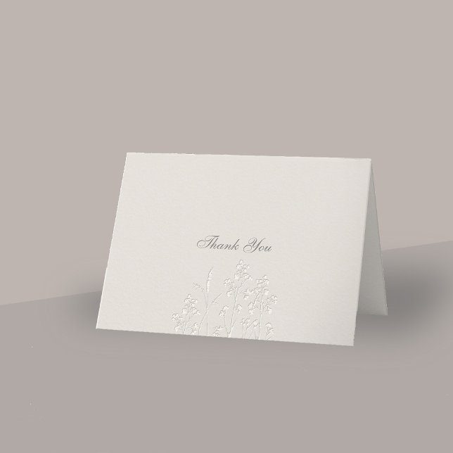 Faux Embossed Wildblommor Foldad Bröllop Tack Kort (formal wedding thank you card folded traditional calligraphy ecru faux embossed wildflowers elegant )