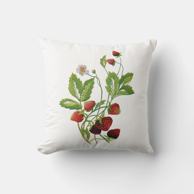 Faux Embroiderad Strawberry Pillow Kudde (Framsida)