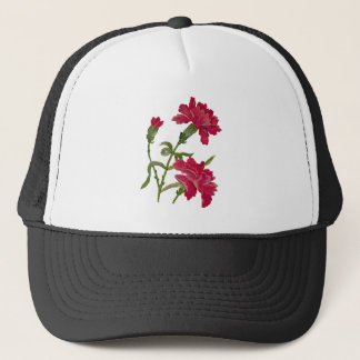 Faux Embroiderade Red Carnations Keps