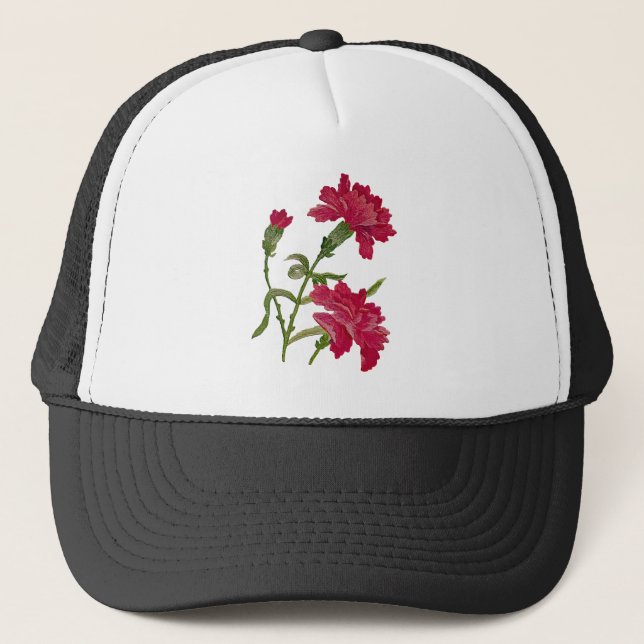 Faux Embroiderade Red Carnations Keps (Framsida)