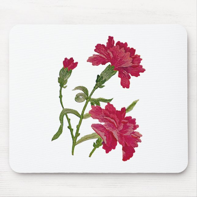 Faux Embroiderade Red Carnations Musmatta (Framsidan)