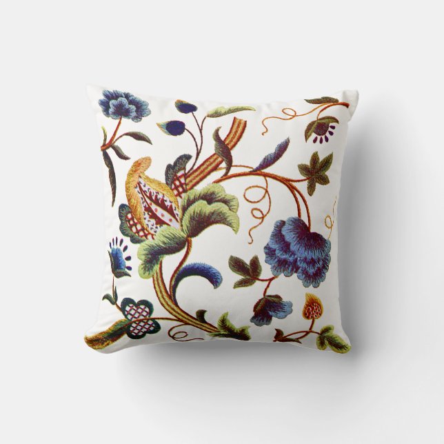 Faux Embroidery - Blue Jacobean Crewel Embroidery Kudde (Framsida)