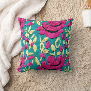 Faux Embroidery Boho Blommigt Kudde