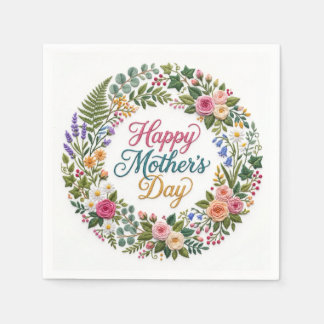 Faux Embroidery Floral Happy Mother's Day Pappersservett