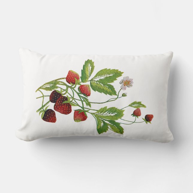 Faux Embroidery - Jordgubbar Lumbarkudde (Framsida)