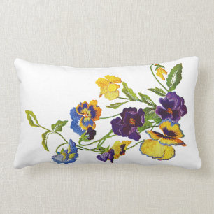 Faux Embroidery Pansy Pillow Lumbarkudde