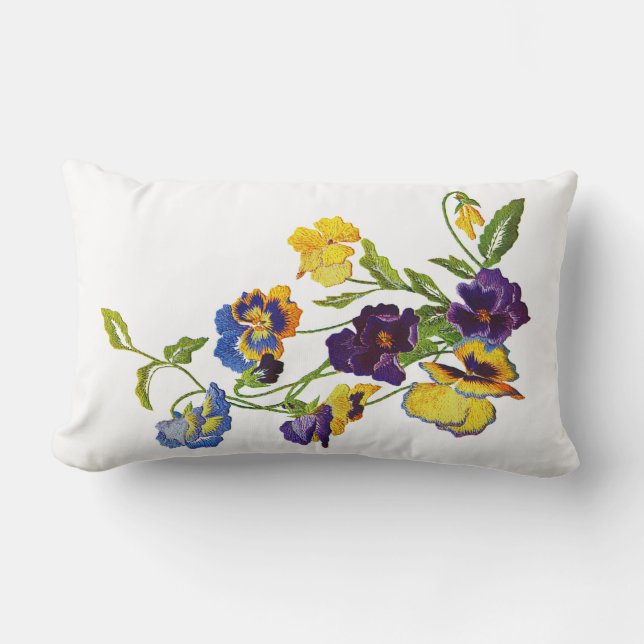 Faux Embroidery Pansy Pillow Lumbarkudde (Framsida)