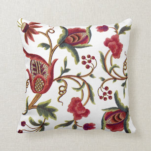 Faux Embroidery - Red Jacobean Crewel Embroidery Kudde