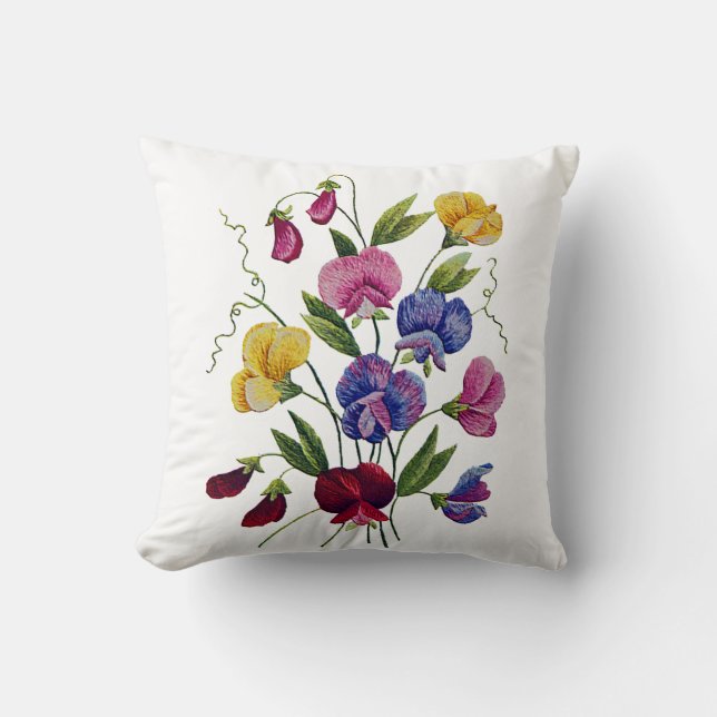 Faux Embroidery - Sweet Peas Jacobean Embroidery Kudde (Framsida)
