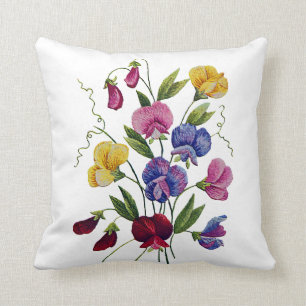 Faux Embroidery - Sweet Peas Jacobean Embroidery Kudde