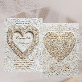 Faux Embroidery Timeless Lace Heart Formal Wedding Inbjudningar