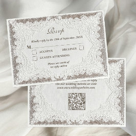 Faux Embroidery Timeless Lace QR Code Wedding RSVP OSA Kort